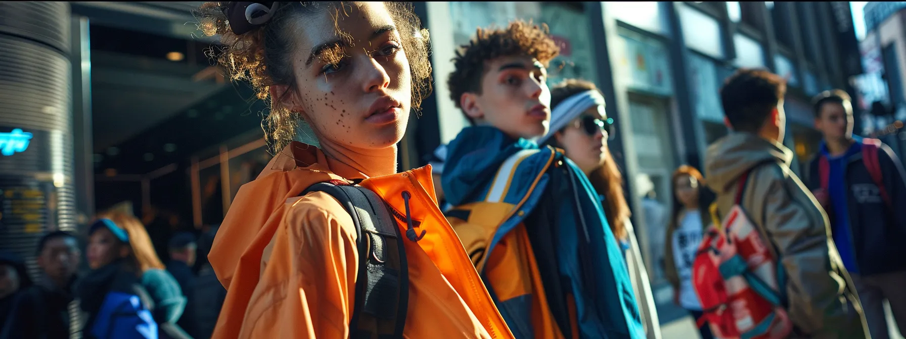 a vibrant street scene showcases young people confidently wearing bold streetwear, reflecting the rise of emerging brands in the fashion landscape.